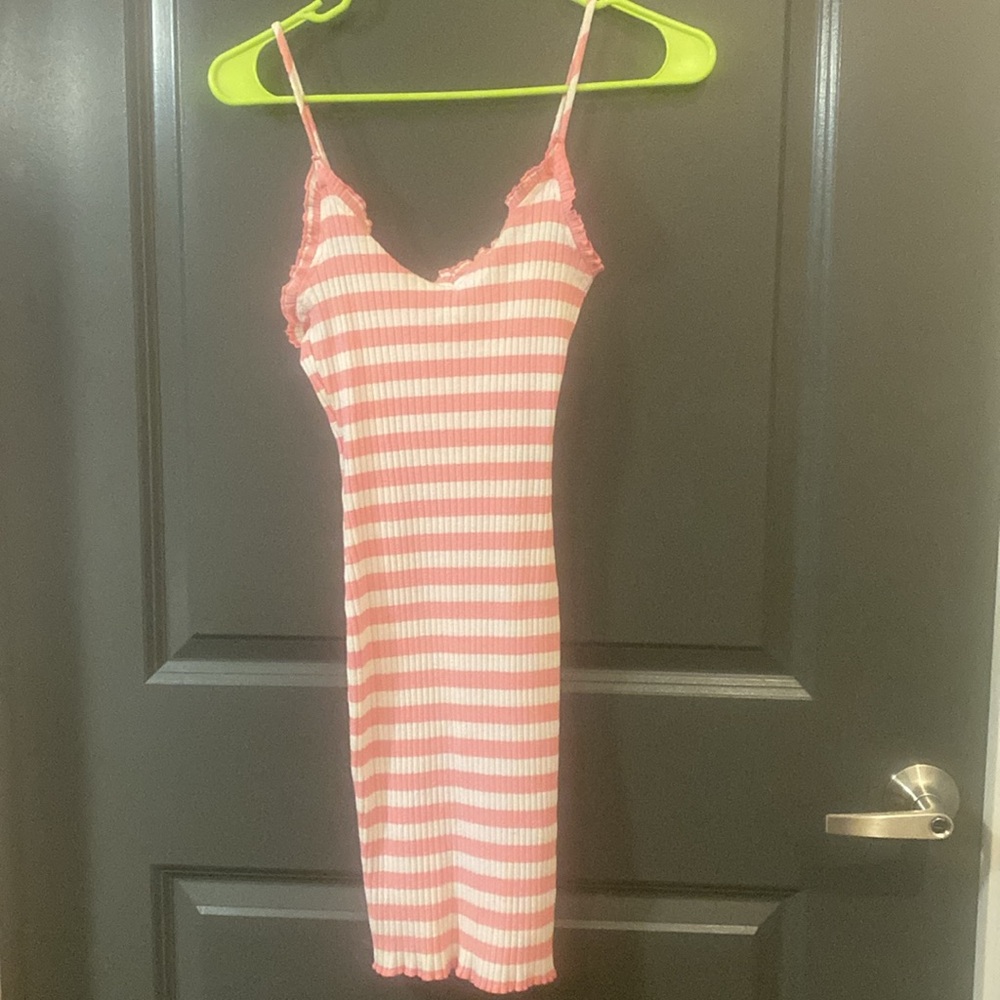 Pink and White Striped Sleeveless Dress